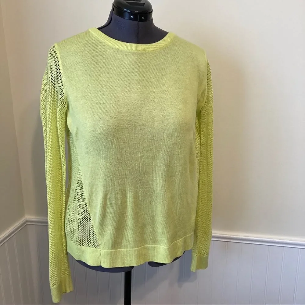 CABI Lemon Lime Split Back Mesh Sweater Sz S #199 EUC